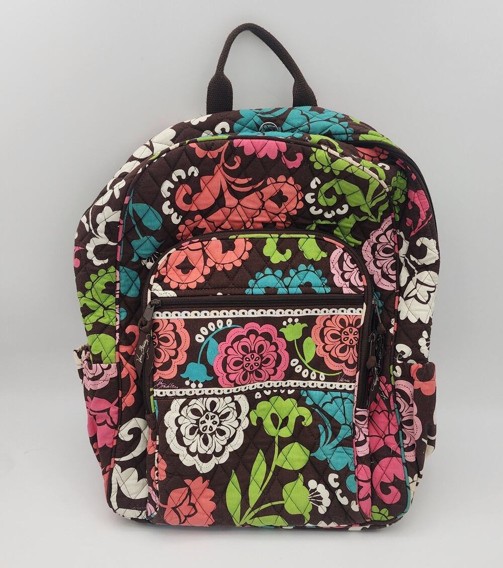 Vera Bradley Backpack Laptop Bag Quilted Lola Green Pink Blue Campus Large